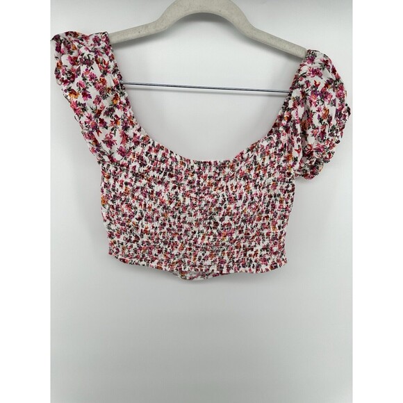 Aeropostale Crop Top Shirt  Tropical Floral Puff Sleeve Blouse Sz M - Picture 2 of 3